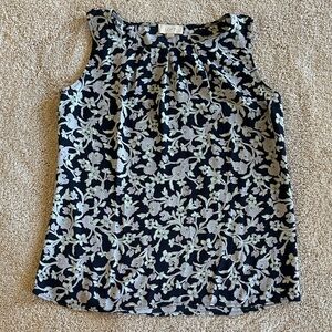 LOFT Sleeveless Black and White Patterned Blouse